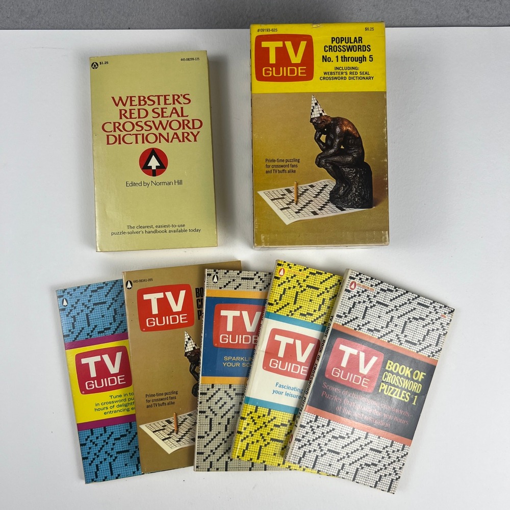 Vintage TV Guide Crossword Puzzle Books Box Set 6 Piece Yellow Retro Games 1970s
